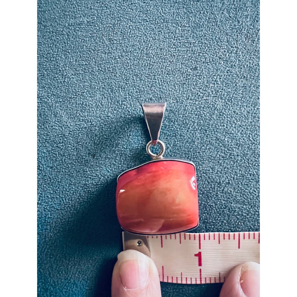 Vintage Mexico 925 Sterling Silver Red Coral Pendant 1.5” Bold Modernist Design - Picture 9 of 10
